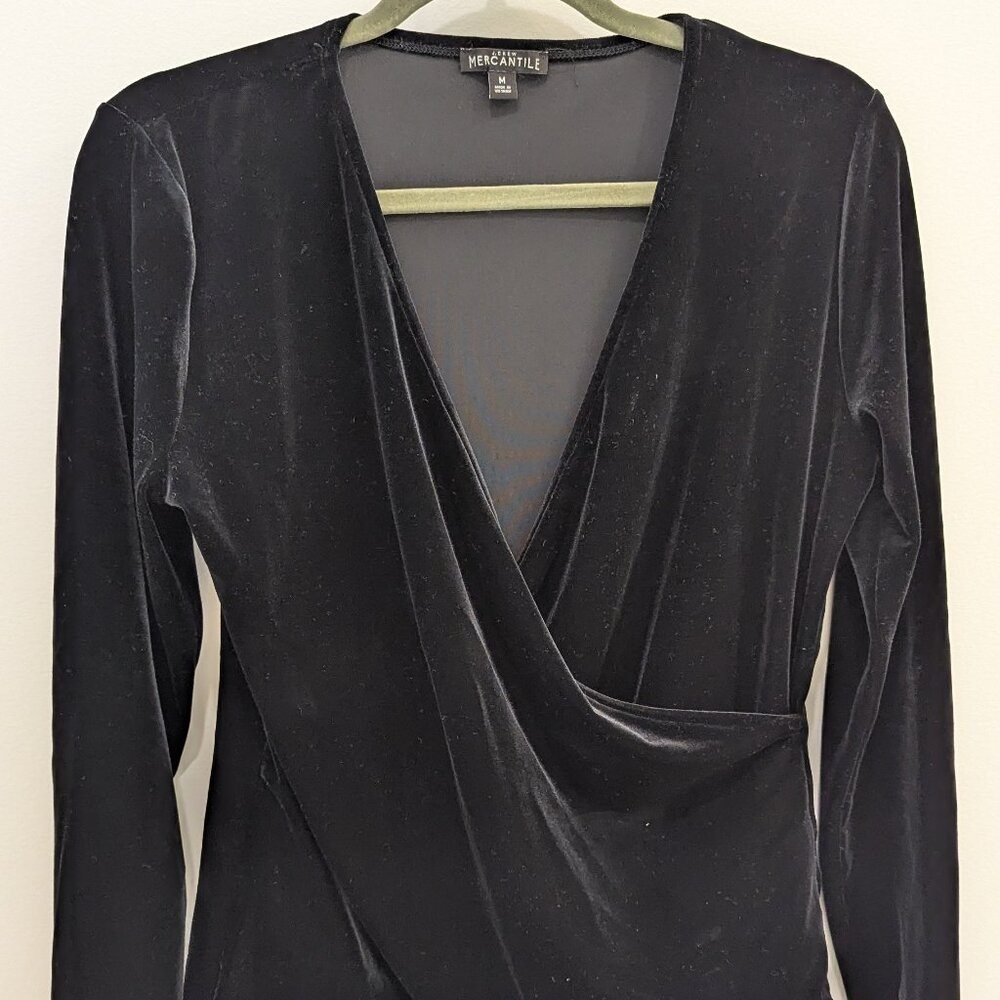 J Crew Black Velvet Wrap Top